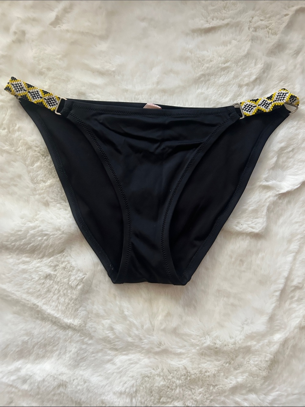Black Bikini Bottom with Beaded Yellow Accent by Victoria Secret